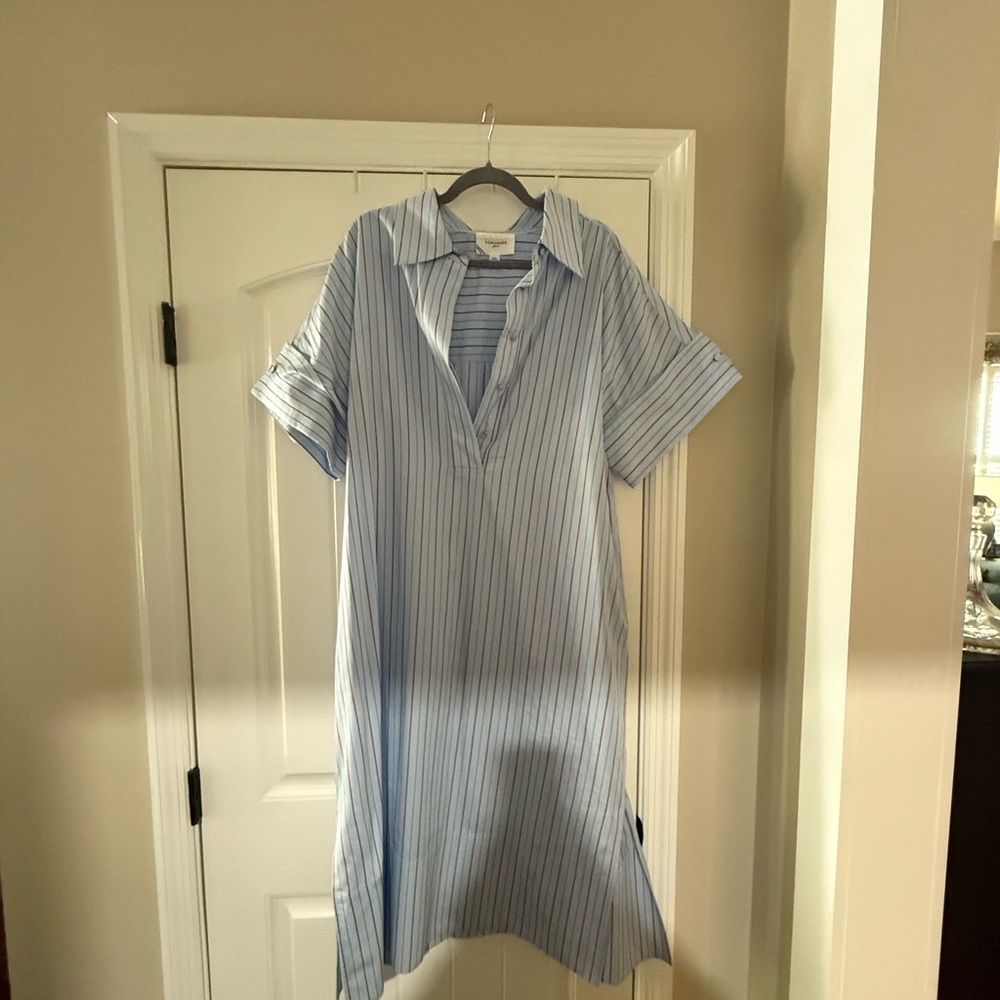 Pomander Place Light Blue Striped Midi Dress